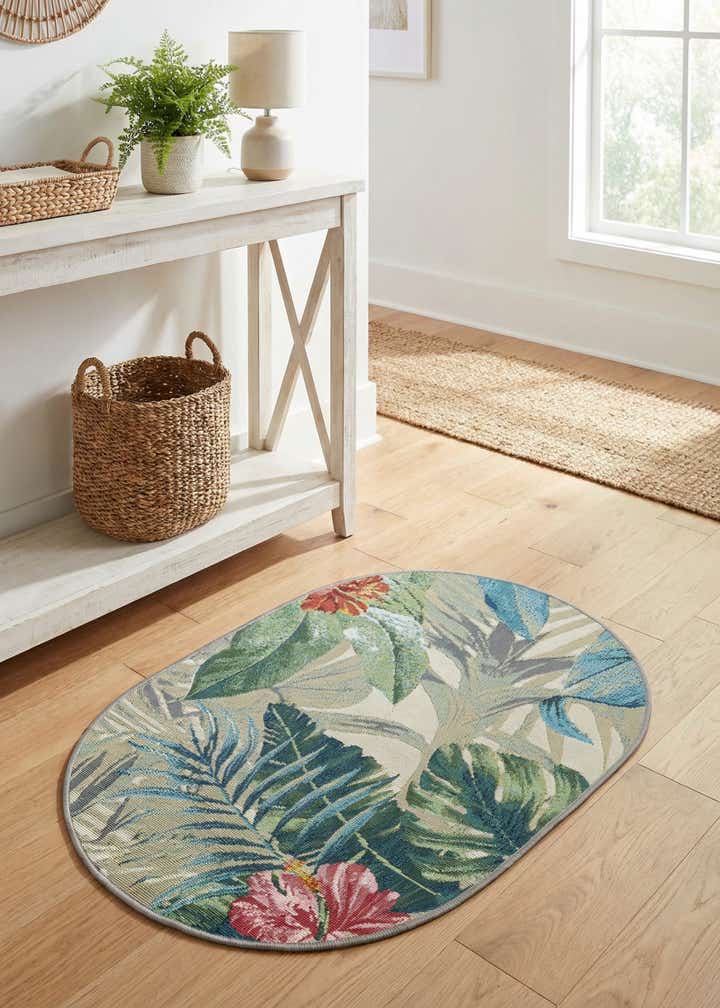 2' 2 x 3' Easy-Clean Botanical Indoor / Outdoor Oval Rug