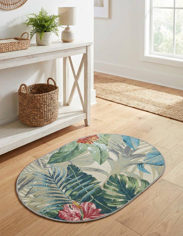 Detail image of 2' 2 x 3' Easy-Clean Botanical Indoor / Outdoor Oval Rug
