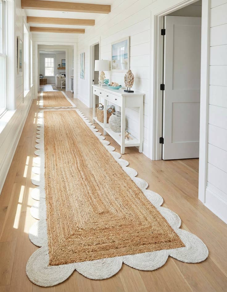 Detail image of 2' 7 x 12'  Hand Scallop Braided Jute Runner Rug