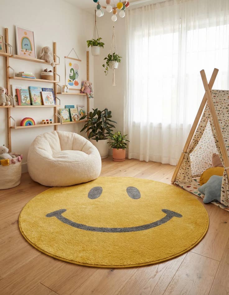 Detail image of 5' 1 x 5' 1 Smiley Face Whimsy Kids Round Rug