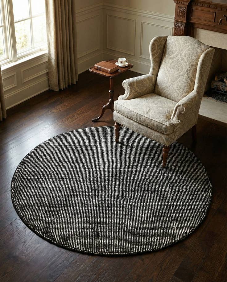 Detail image of 5' 3 x 5' 3 Hand Woven Jill Zarin English Manor Farmhouse Wool Round Rug