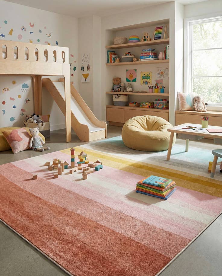 Detail image of 9' x 12' Rainbow Stripes Whimsy Kids Rug
