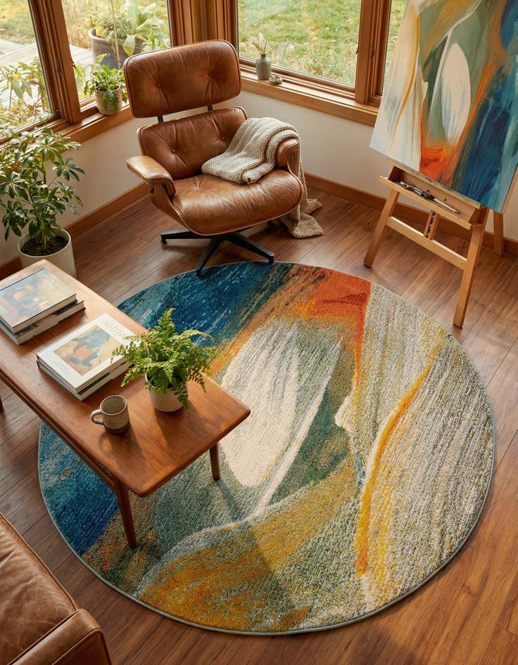 Detail image of 5' 3 x 5' 3  Washable Haerfest Round Rug