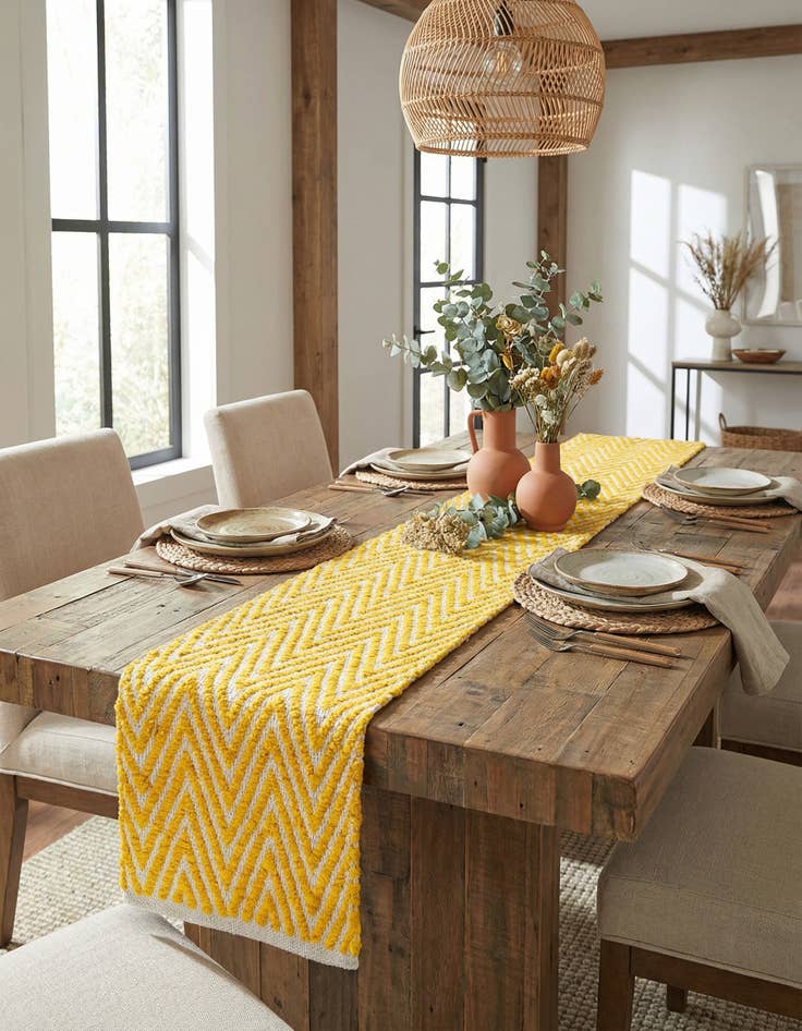 Detail image of 1' 2 x 10'  Hand Woven Chindi Chevron Table Runner Rug