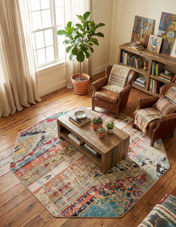 Detail image of 8' x 8'  Washable Santa Fe Octagon Rug