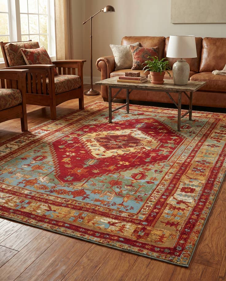 Detail image of 5' 3 x 8' Easy-Clean Traditional Indoor / Outdoor Rug