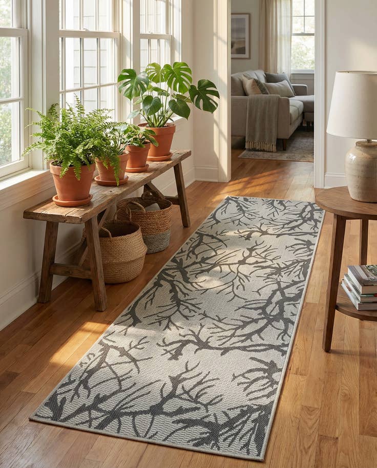 Detail image of 2' x 6' Easy-Clean Botanical Indoor / Outdoor Runner Rug