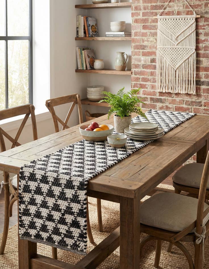 Detail image of 1' 2 x 5' 1 Hand Woven Chindi Jute Table Runner Rug