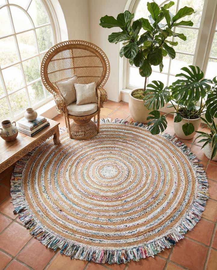 10' x 10' Hand Braided Chindi Jute Round Rug