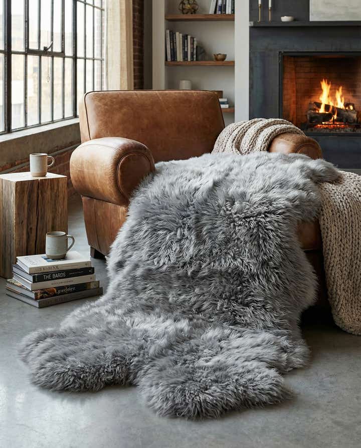 3' 3 x 6' Natural Sheepskin Freeform Rug