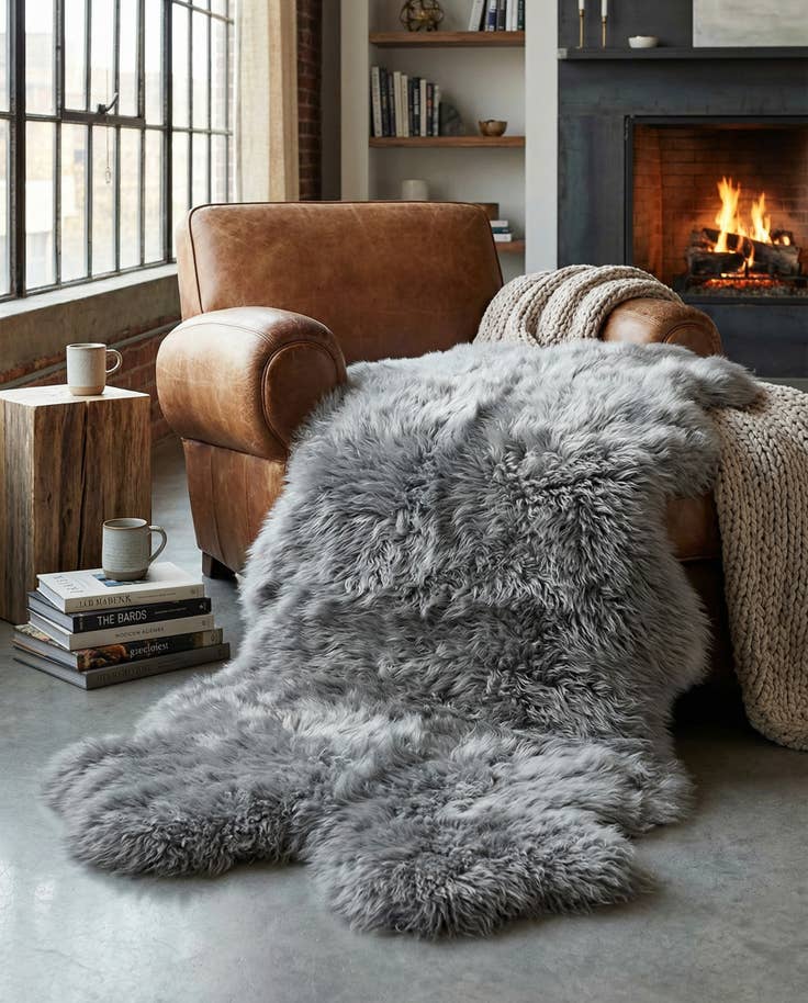 Detail image of 3' 3 x 6' Natural Sheepskin Freeform Rug