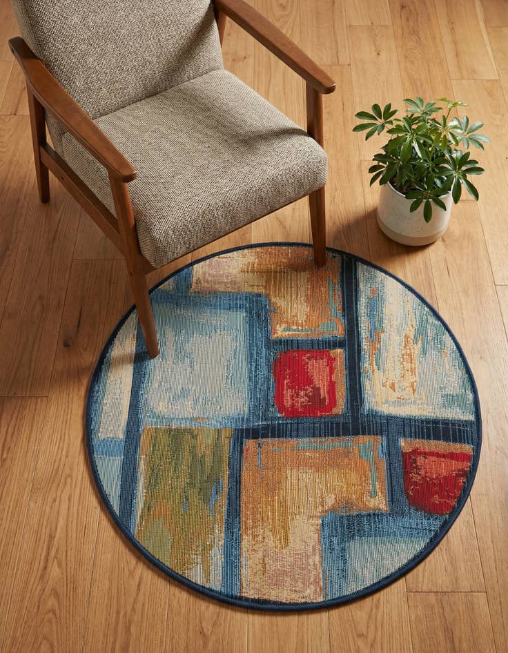 Detail image of 2' 7 x 2' 7 Washable Modern Indoor / Outdoor Round Rug