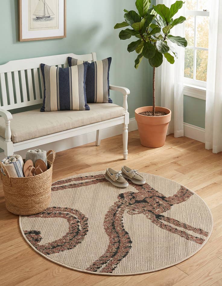Detail image of 3' x 3' Washable Coastal Indoor / Outdoor Round Rug