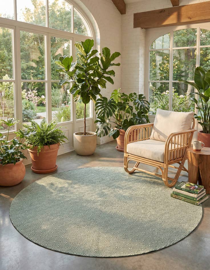 Detail image of 7' 10 x 7' 10  Hand Woven Geo Trellis Flatweave Round Rug