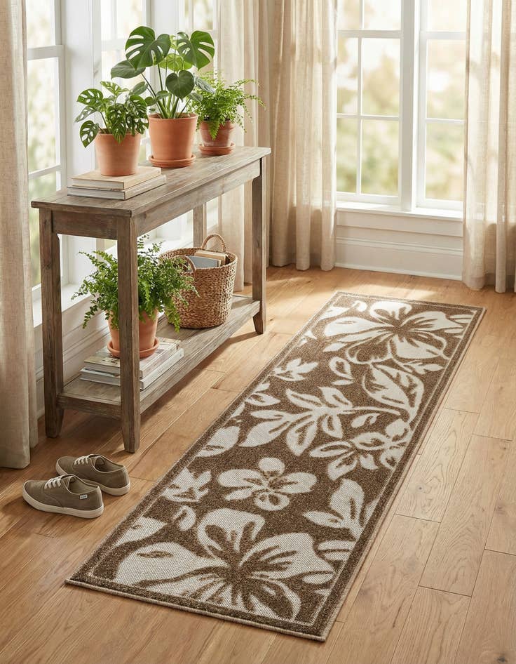 Detail image of 2' x 6' Easy-Clean Botanical Indoor / Outdoor Runner Rug