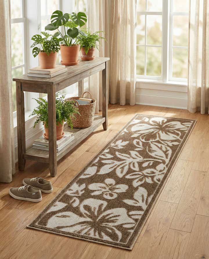 2' x 6' Easy-Clean Botanical Indoor / Outdoor Runner Rug