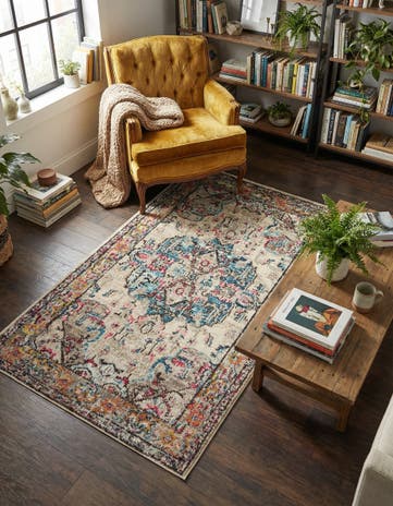 Beige Washable Fleur Rug