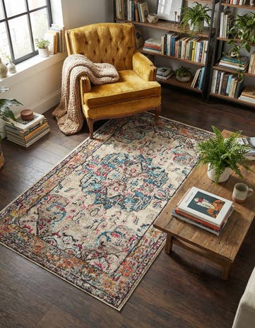 Beige Washable Fleur Rug