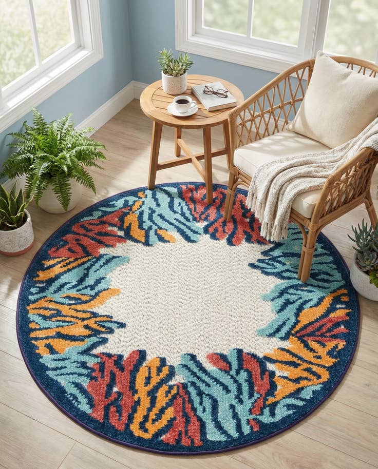 Detail image of 3' 3 x 3' 3 Easy-Clean Belize Indoor / Outdoor Round Rug