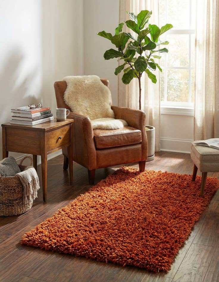 Detail image of 2' 5 x 4' 10 Hand Knotted Solid Shag Rug