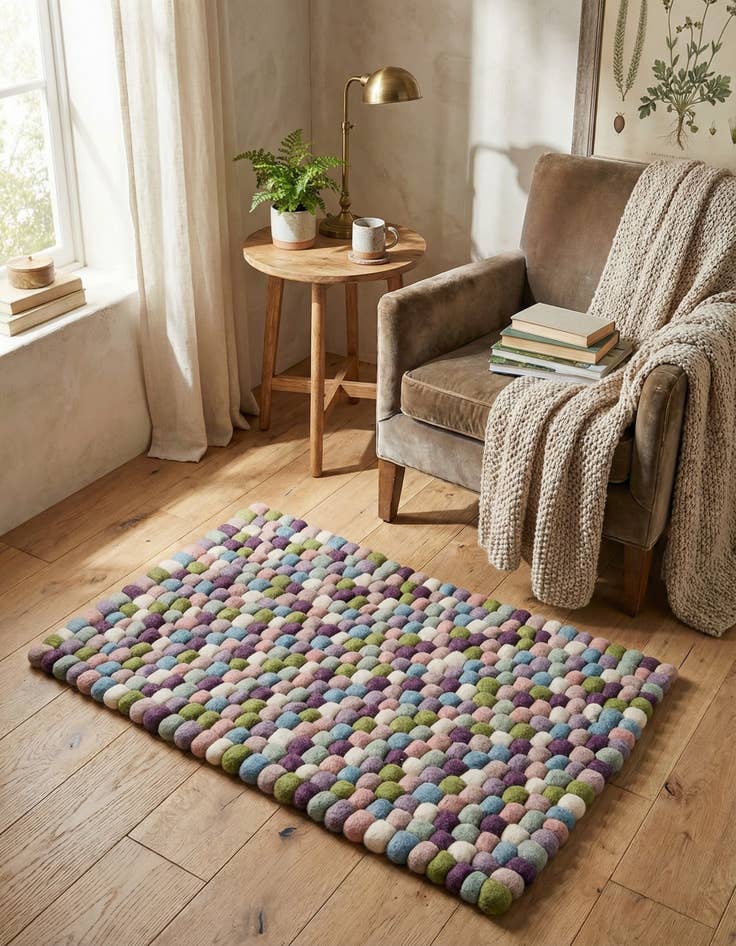 Detail image of  2' x 3' 1 Felt Ball Wool Rug