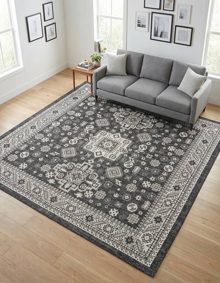 Detail image of 10' x 10'  Washable Aztec Indoor / Outdoor Square Rug