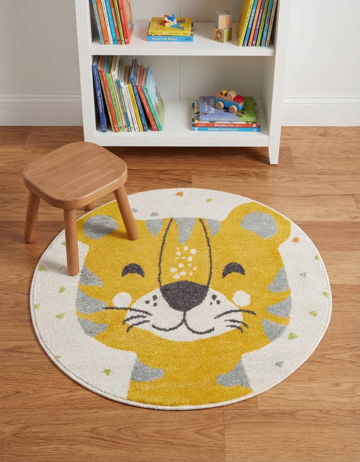 Detail image of 3' 3 x 3' 3 Tiger Whimsy Kids Round Rug