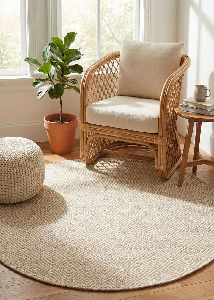 4' 1 x 4' 1 Hand Woven Geo Trellis Flatweave Round Rug