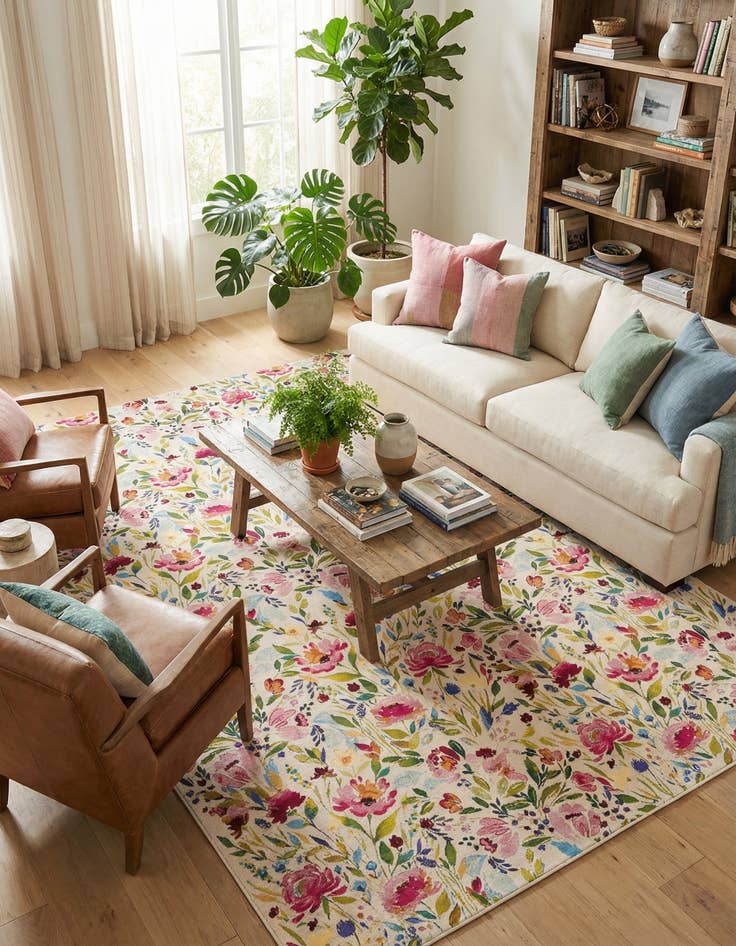 Detail image of 10' x 14' 2  Washable Botanical Indoor / Outdoor Rug