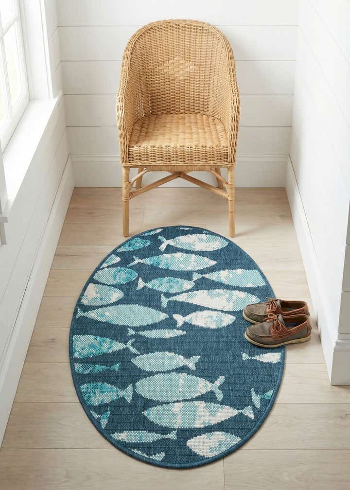 2' x 3' Easy-Clean Coastal Indoor / Outdoor Oval Rug