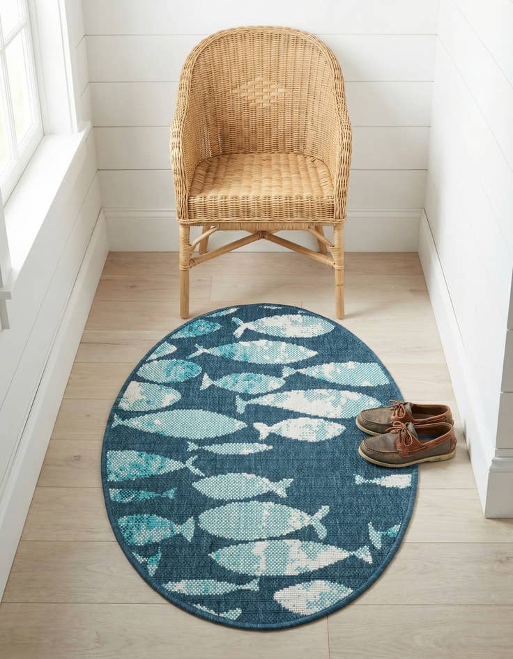 Detail image of 2' x 3'  Washable Coastal Indoor / Outdoor Oval Rug