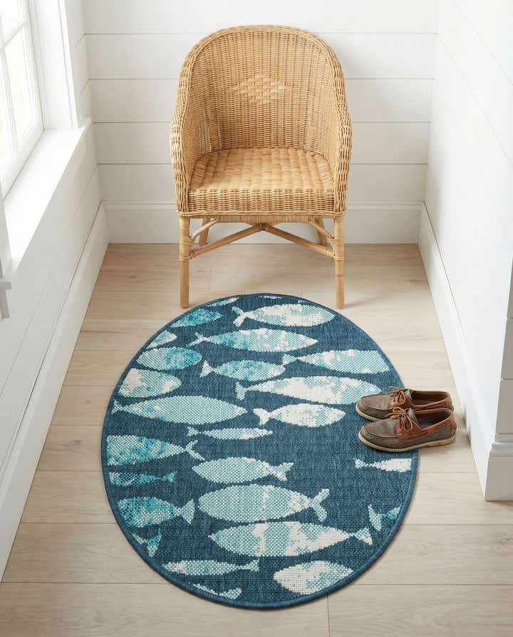 2' x 3' Easy-Clean Coastal Indoor / Outdoor Oval Rug