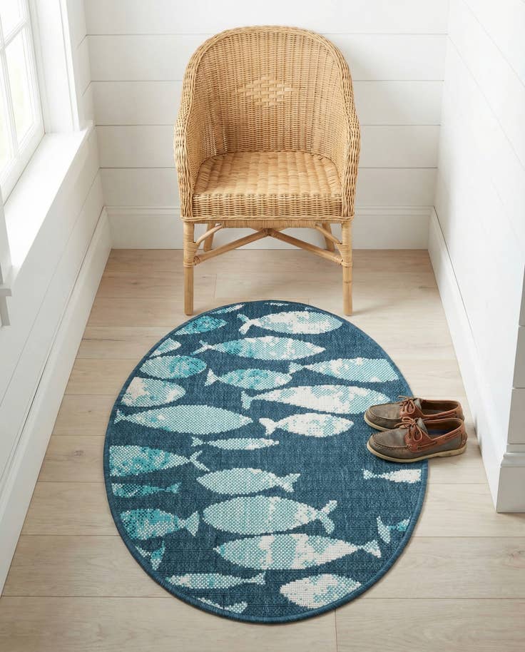 Detail image of 2' x 3' Easy-Clean Coastal Indoor / Outdoor Oval Rug