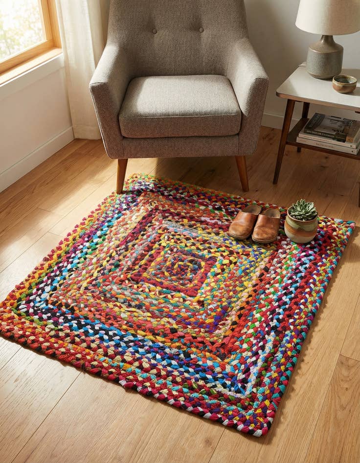 Detail image of 3' 3 x 3' 3 Handmade Braided Chindi Square Rug