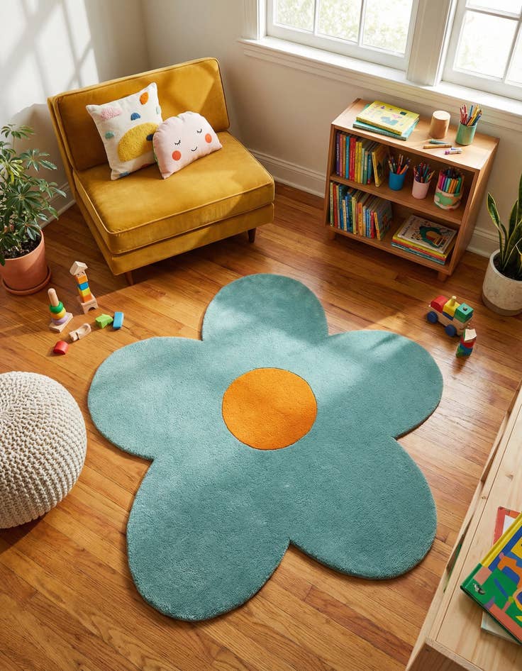 Detail image of 5' 1 x 5' 1 Happy Rugs Funky Flower Wool Round