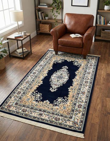 Navy Blue Nain Design Rug
