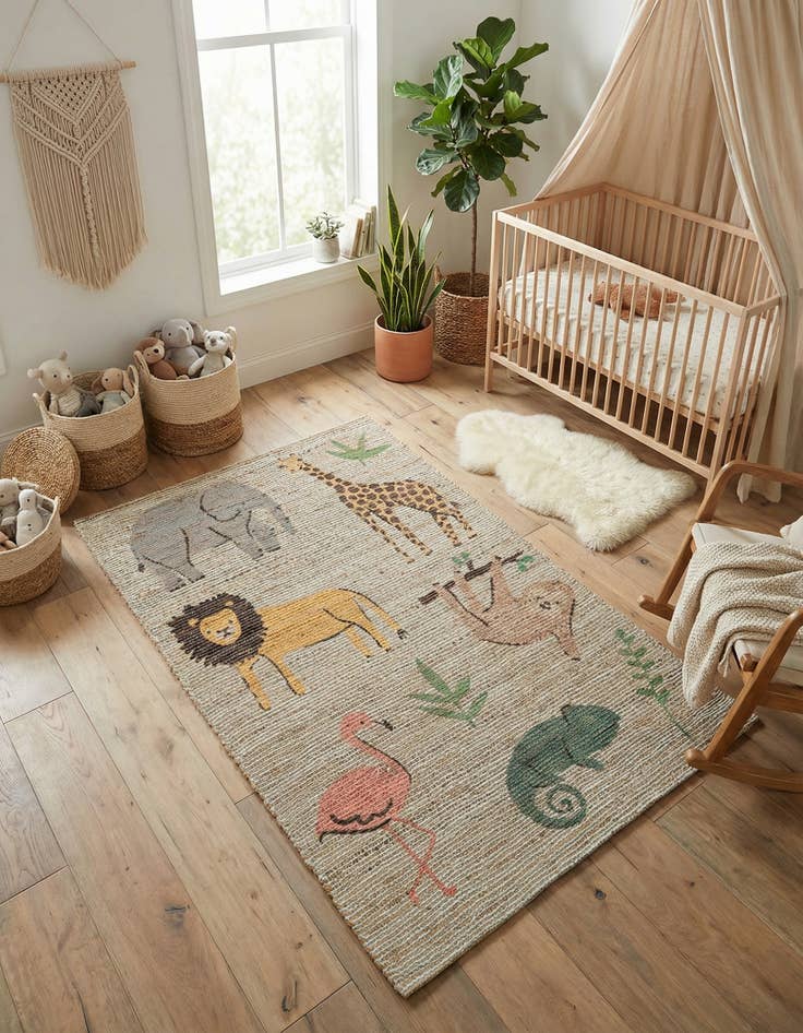 Detail image of  4' 1 x 6' 1  Hand Woven Chenille Jute Rug