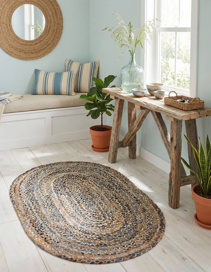 Detail image of 4' 1 x 6' 1 Handmade Braided Chindi Oval Rug