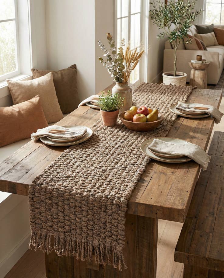 Detail image of 1' 2 x 6' 1 Hand Woven Chunky Jute Table Runner Rug