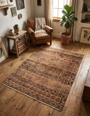 3' 5 x 4' 5 Hand Knotted Torkaman Persian Wool Rug