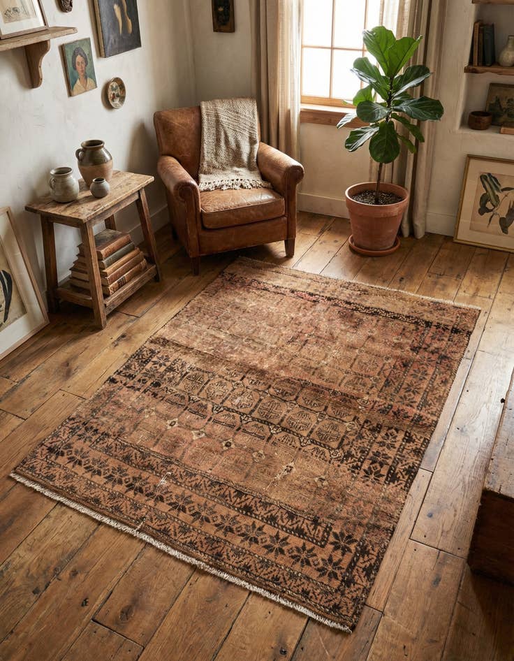 Detail image of 3' 5 x 4' 5 Hand Knotted Torkaman Persian Wool Rug