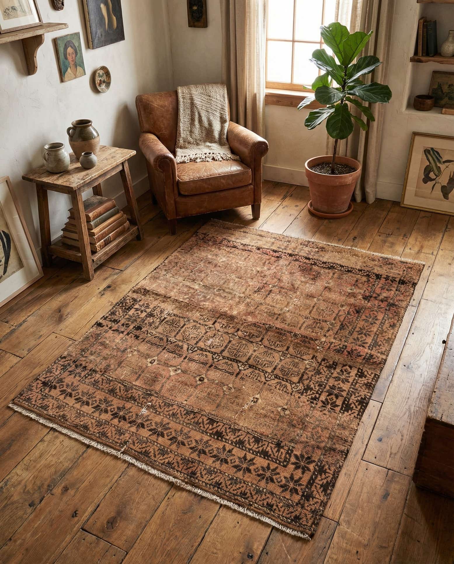 3' 5 x 4' 5 Hand Knotted Torkaman Persian Wool Rug