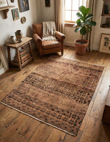 3' 5 x 4' 5 Hand Knotted Torkaman Persian Wool Rug
