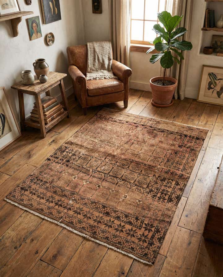 3' 5 x 4' 5 Hand Knotted Torkaman Persian Wool Rug