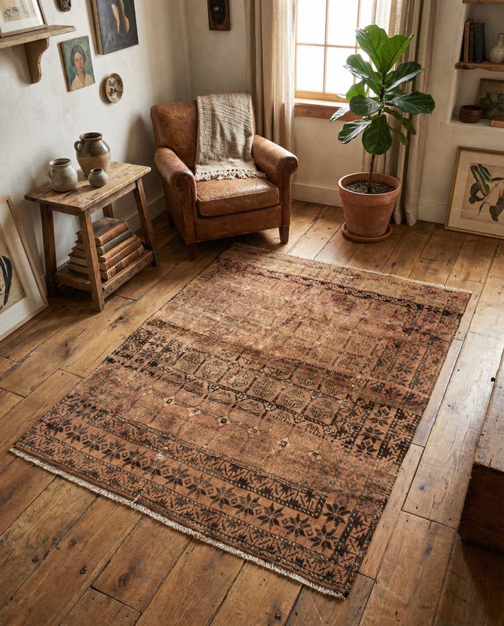 Detail image of 3' 5 x 4' 5 Hand Knotted Torkaman Persian Wool Rug