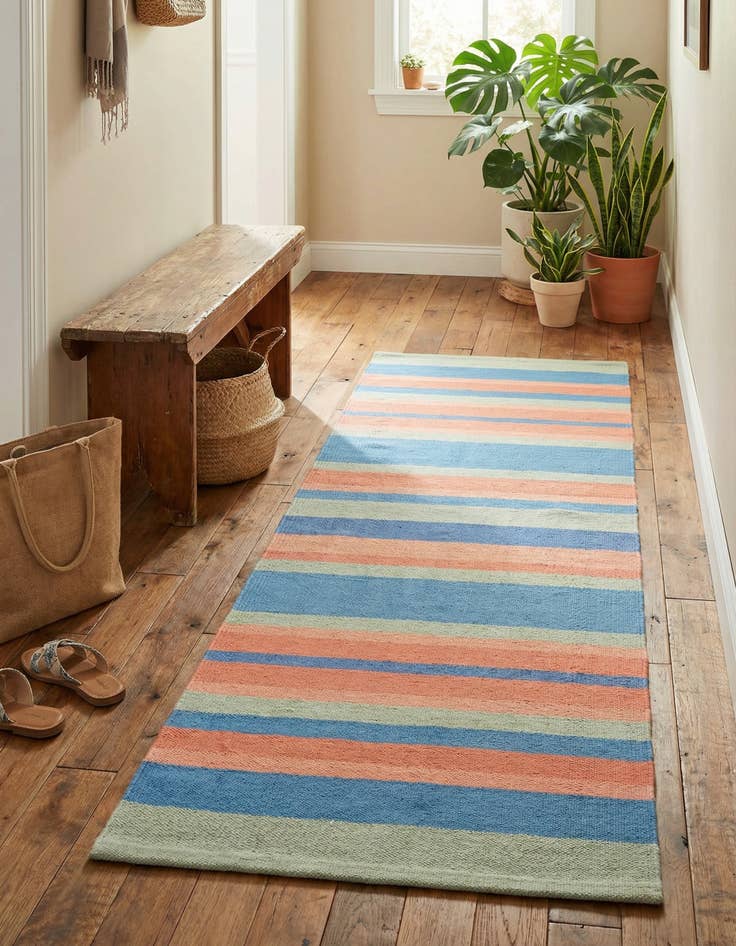 Detail image of 2' x 6' 1 Hand Woven Flatweave Cotton Dhurrie Runner Rug