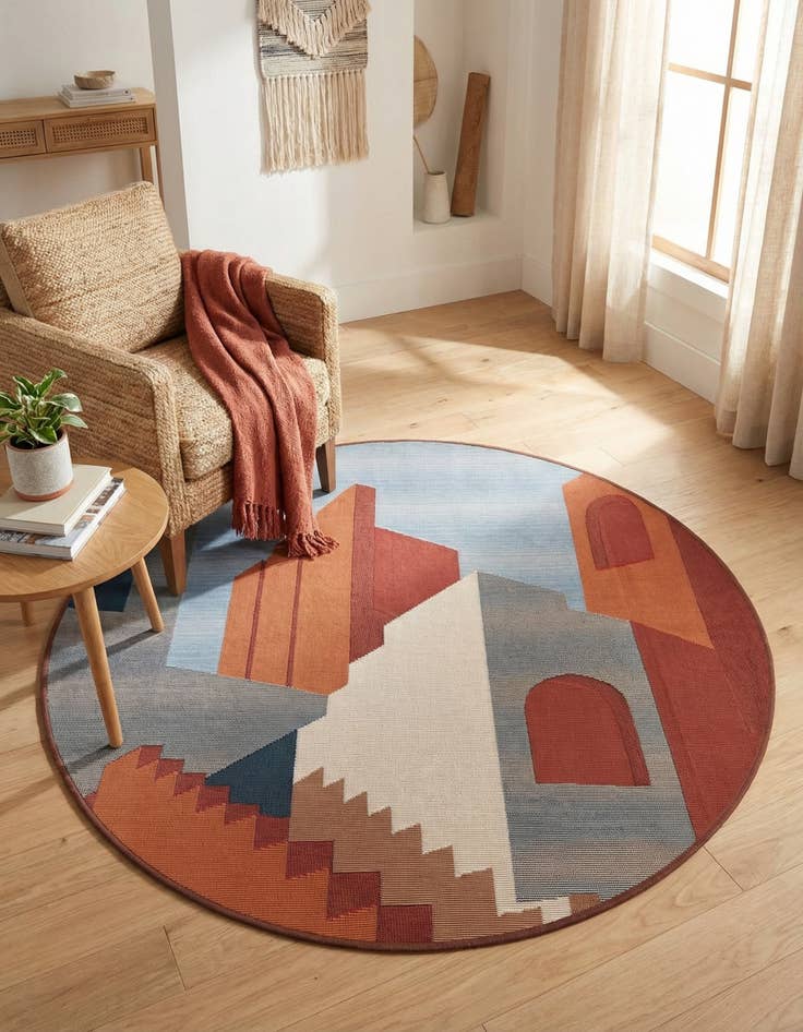 Detail image of 4' x 4' Easy-Clean Modern Indoor / Outdoor Round Rug