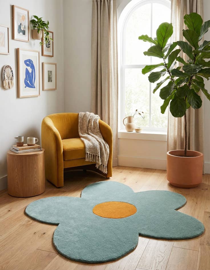 Detail image of 5' 1 x 5' 1 Happy Rugs Funky Flower Wool Round