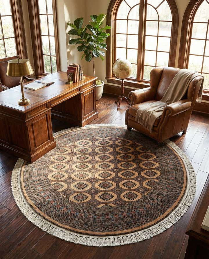 5' 10 x 6' 2 Hand Knotted Bokhara Oriental Wool Round Rug