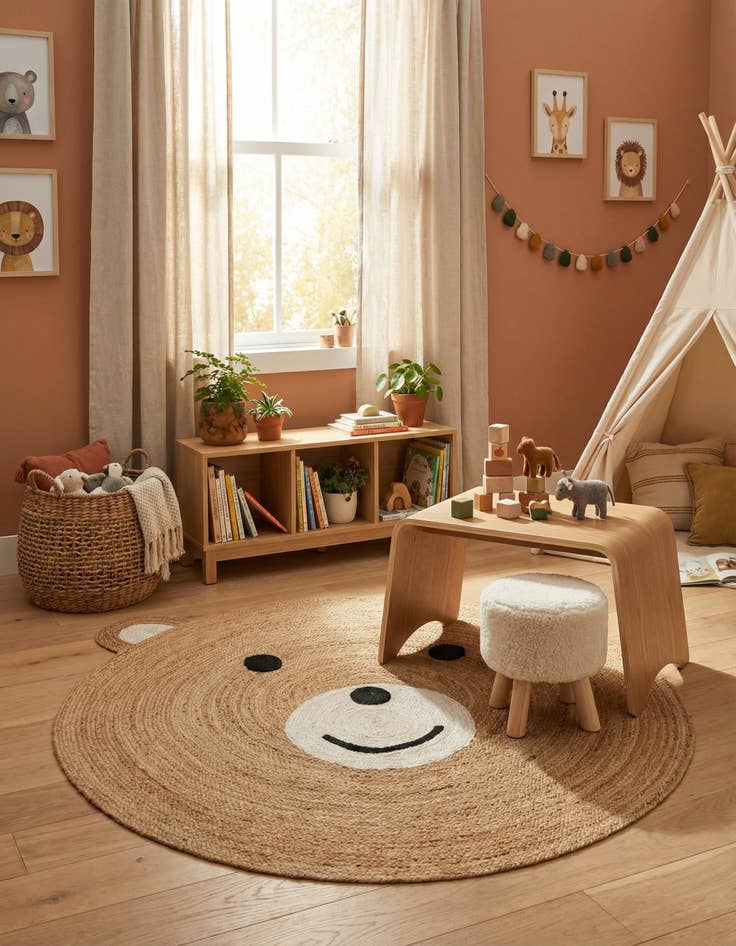 Detail image of 5' 1 x 5' 1  Hand Braided Kids Braided Jute Round Rug